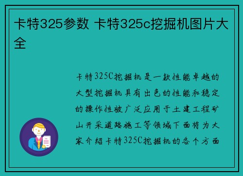 卡特325参数 卡特325c挖掘机图片大全